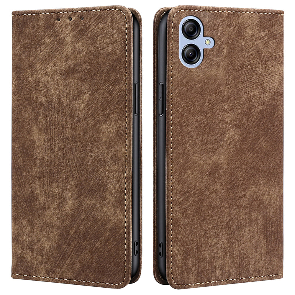 For Samsung Galaxy A04e 4G Full Coverage PU Leather Phone Case RFID Blocking Magnetic Auto-absorbed Cover with Wallet Stand