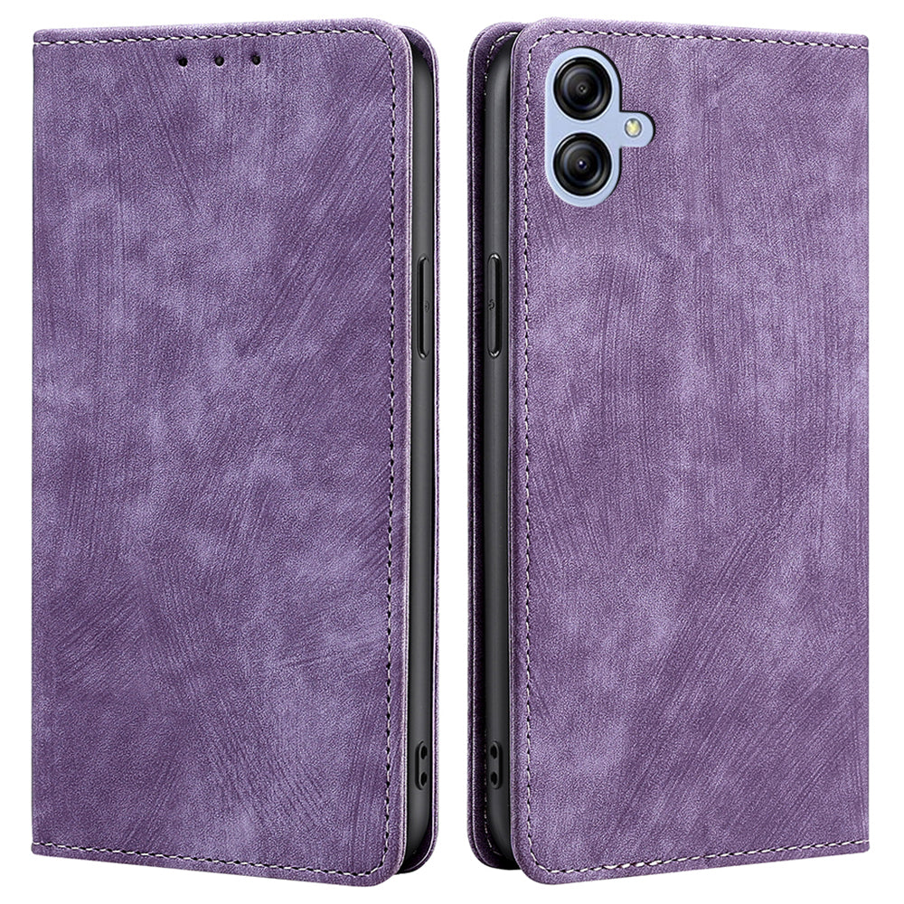 For Samsung Galaxy A04e 4G Full Coverage PU Leather Phone Case RFID Blocking Magnetic Auto-absorbed Cover with Wallet Stand