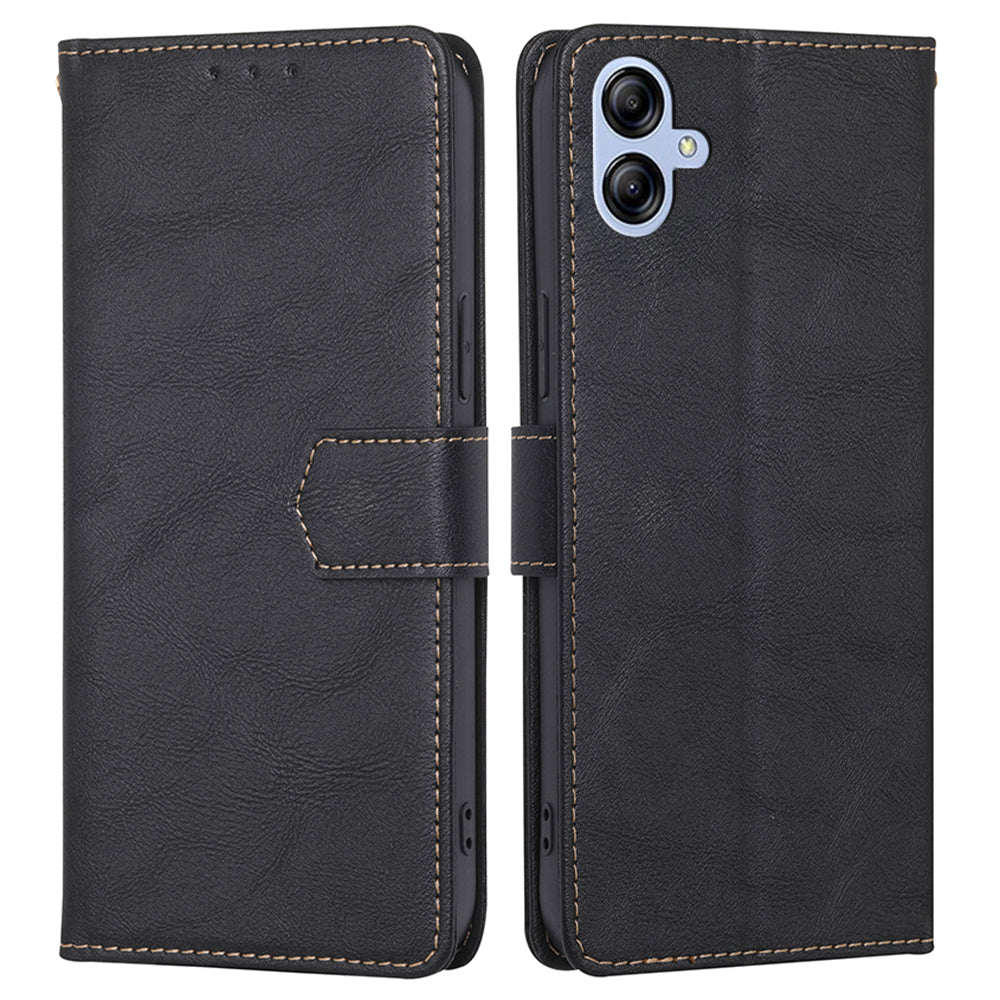 RFID Blocking Stand Phone Case for Samsung Galaxy A04e 4G, Cowhide Texture Shock-absorbing PU Leather Magnetic Clasp Wallet Cover