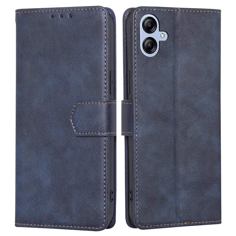 RFID Blocking Stand Phone Case for Samsung Galaxy A04e 4G, Cowhide Texture Shock-absorbing PU Leather Magnetic Clasp Wallet Cover