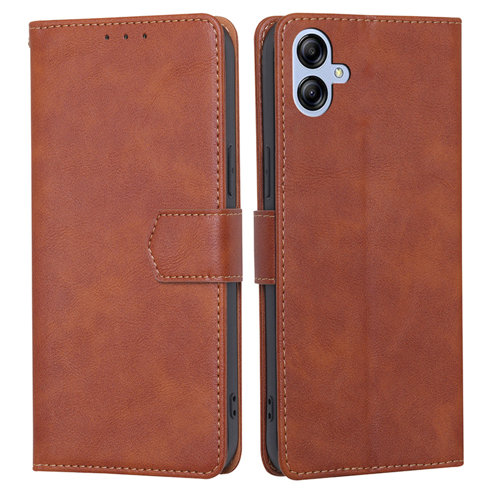 RFID Blocking Stand Phone Case for Samsung Galaxy A04e 4G, Cowhide Texture Shock-absorbing PU Leather Magnetic Clasp Wallet Cover