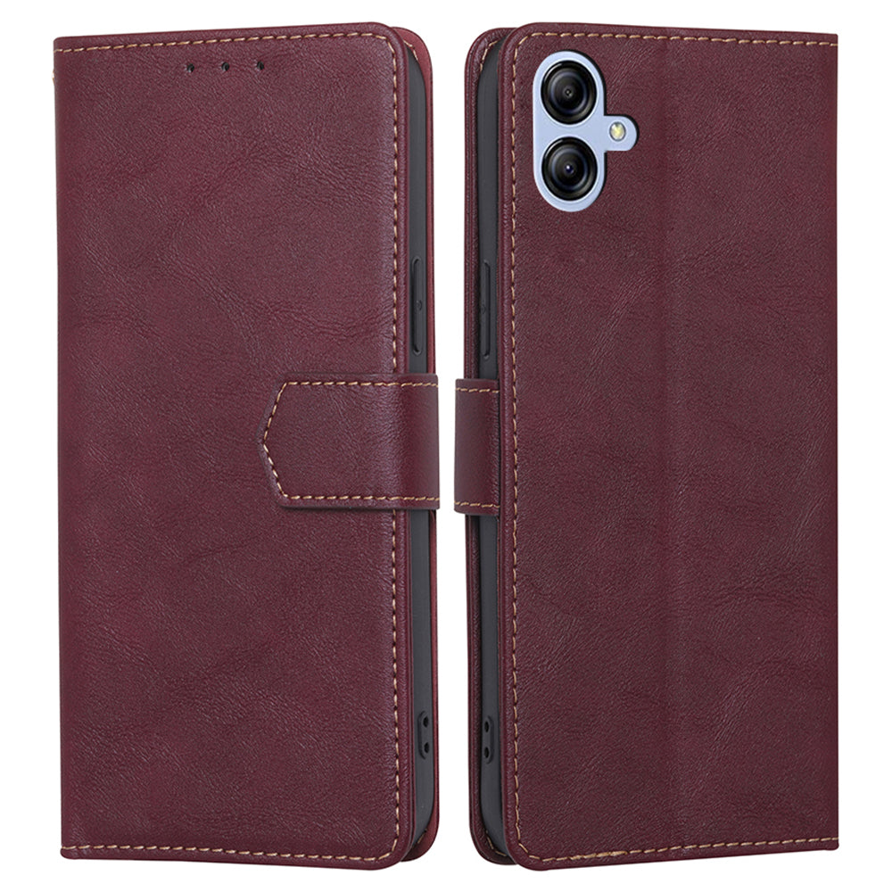 RFID Blocking Stand Phone Case for Samsung Galaxy A04e 4G, Cowhide Texture Shock-absorbing PU Leather Magnetic Clasp Wallet Cover