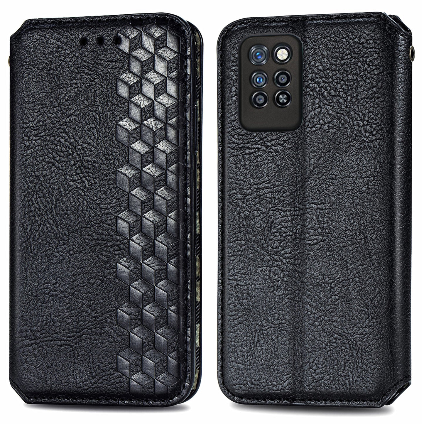 For Infinix Note 10 Pro Fall Proof PU Leather Rhombus Imprinted Stand Phone Case Magnetic Auto-absorbed Full Protection Wallet Cover