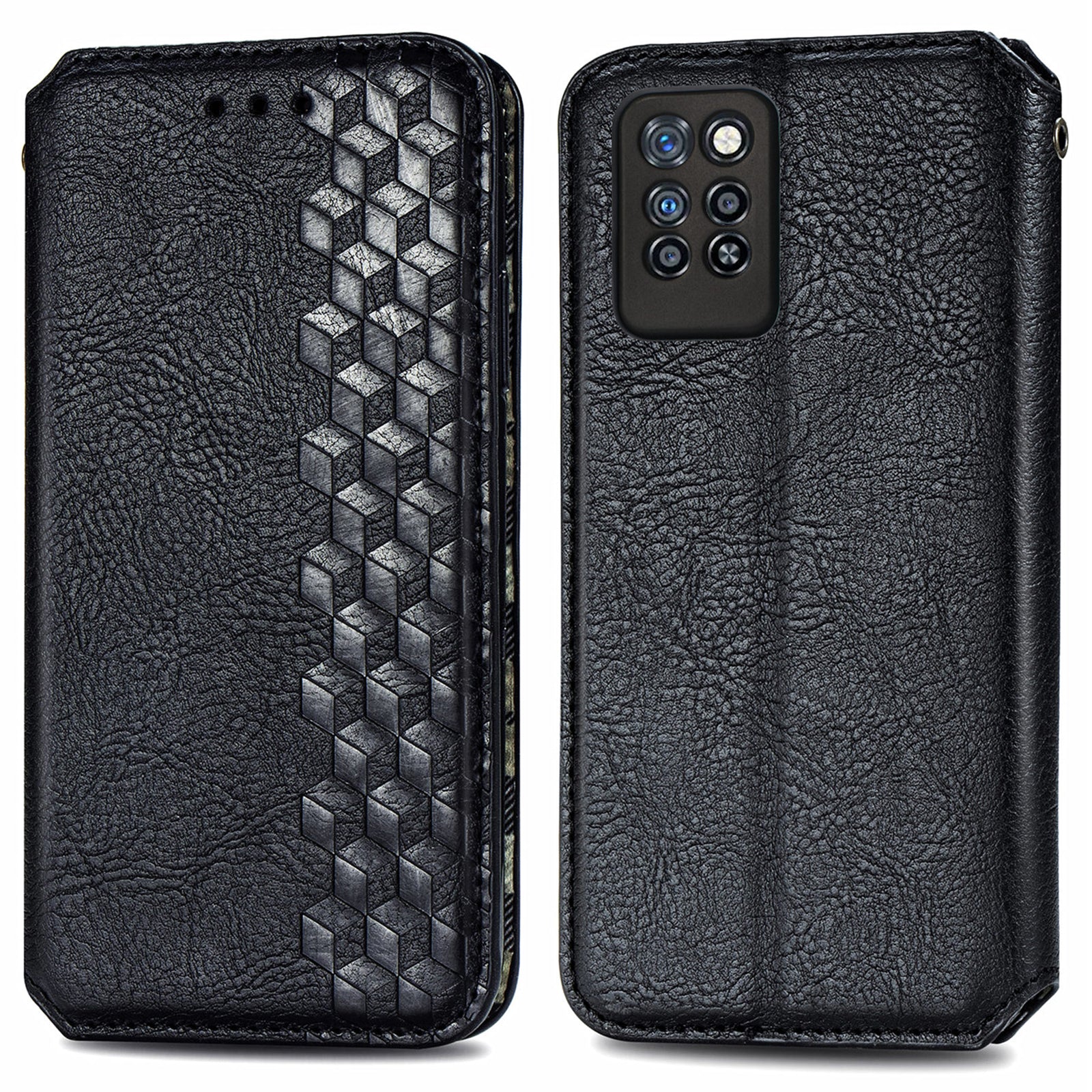 For Infinix Note 10 Pro Fall Proof PU Leather Rhombus Imprinted Stand Phone Case Magnetic Auto-absorbed Full Protection Wallet Cover