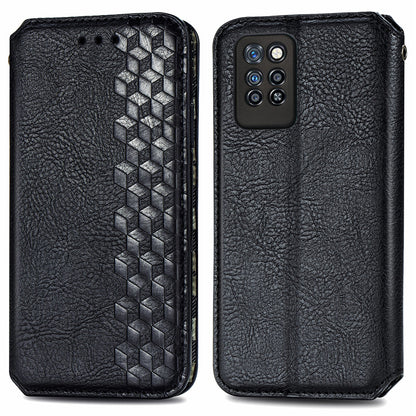 For Infinix Note 10 Pro Fall Proof PU Leather Rhombus Imprinted Stand Phone Case Magnetic Auto-absorbed Full Protection Wallet Cover