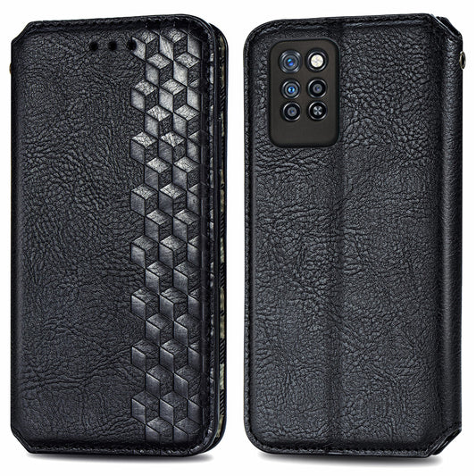 For Infinix Note 10 Pro Fall Proof PU Leather Rhombus Imprinted Stand Phone Case Magnetic Auto-absorbed Full Protection Wallet Cover