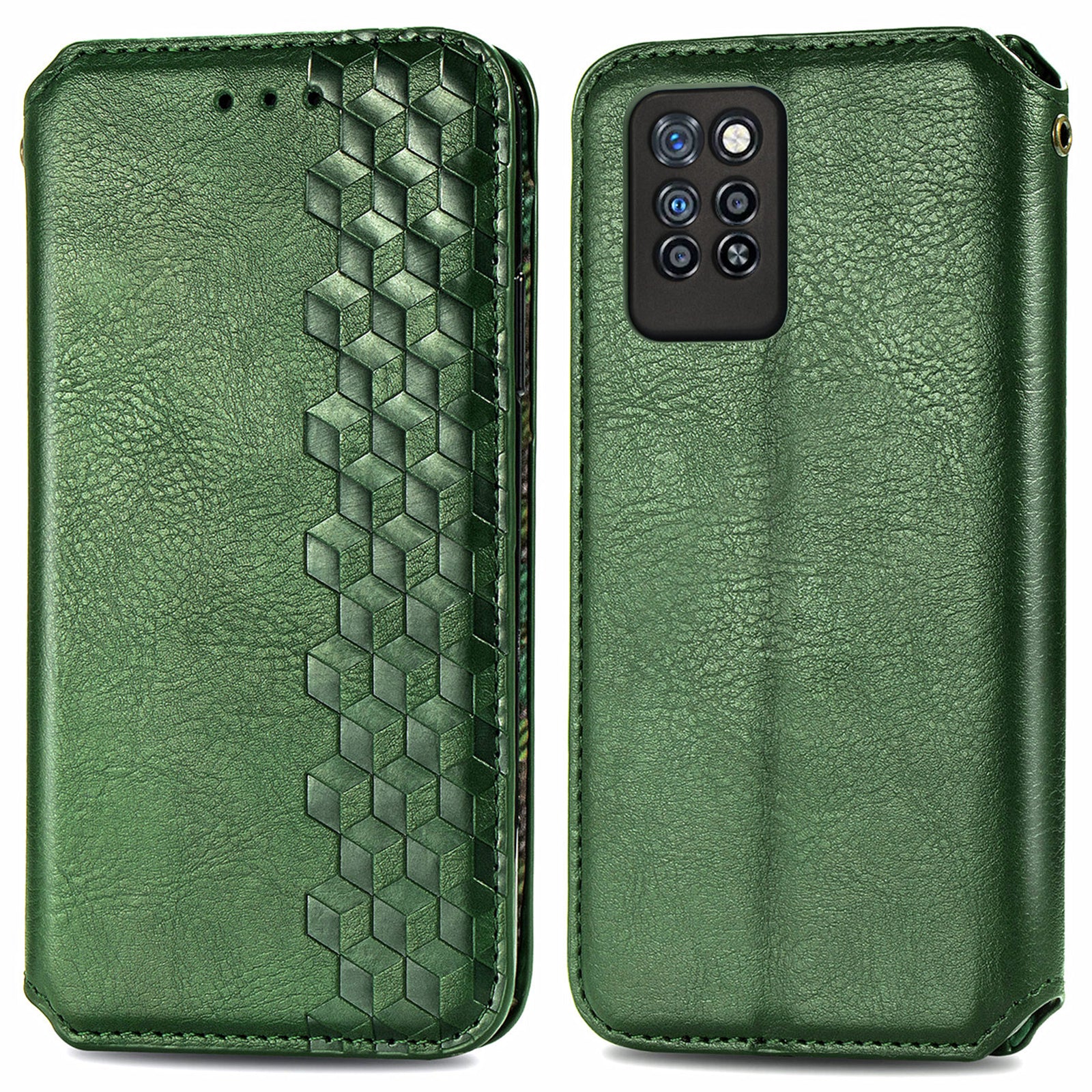 For Infinix Note 10 Pro Fall Proof PU Leather Rhombus Imprinted Stand Phone Case Magnetic Auto-absorbed Full Protection Wallet Cover