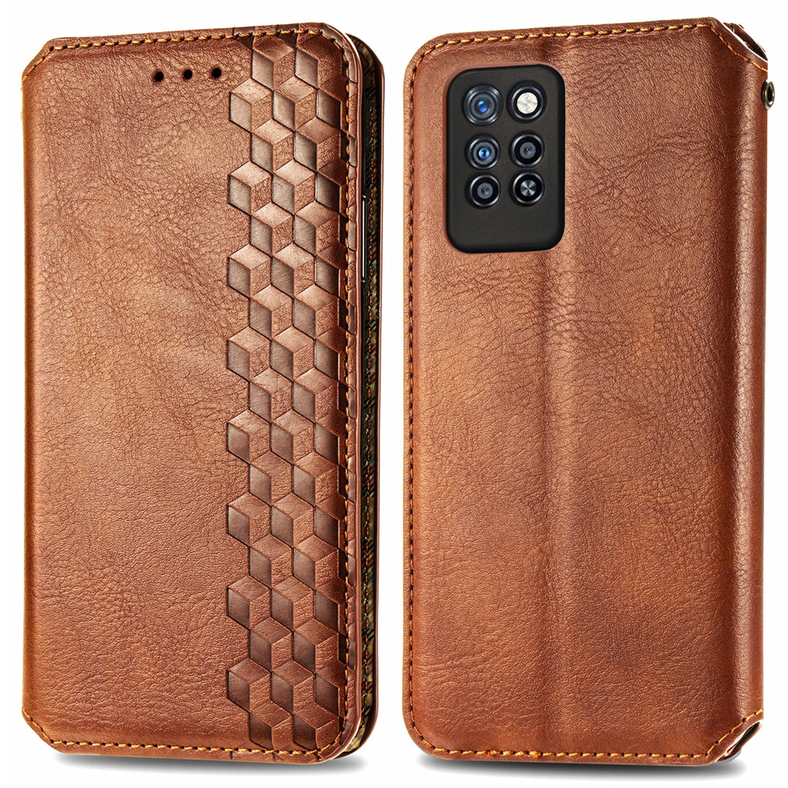 For Infinix Note 10 Pro Fall Proof PU Leather Rhombus Imprinted Stand Phone Case Magnetic Auto-absorbed Full Protection Wallet Cover