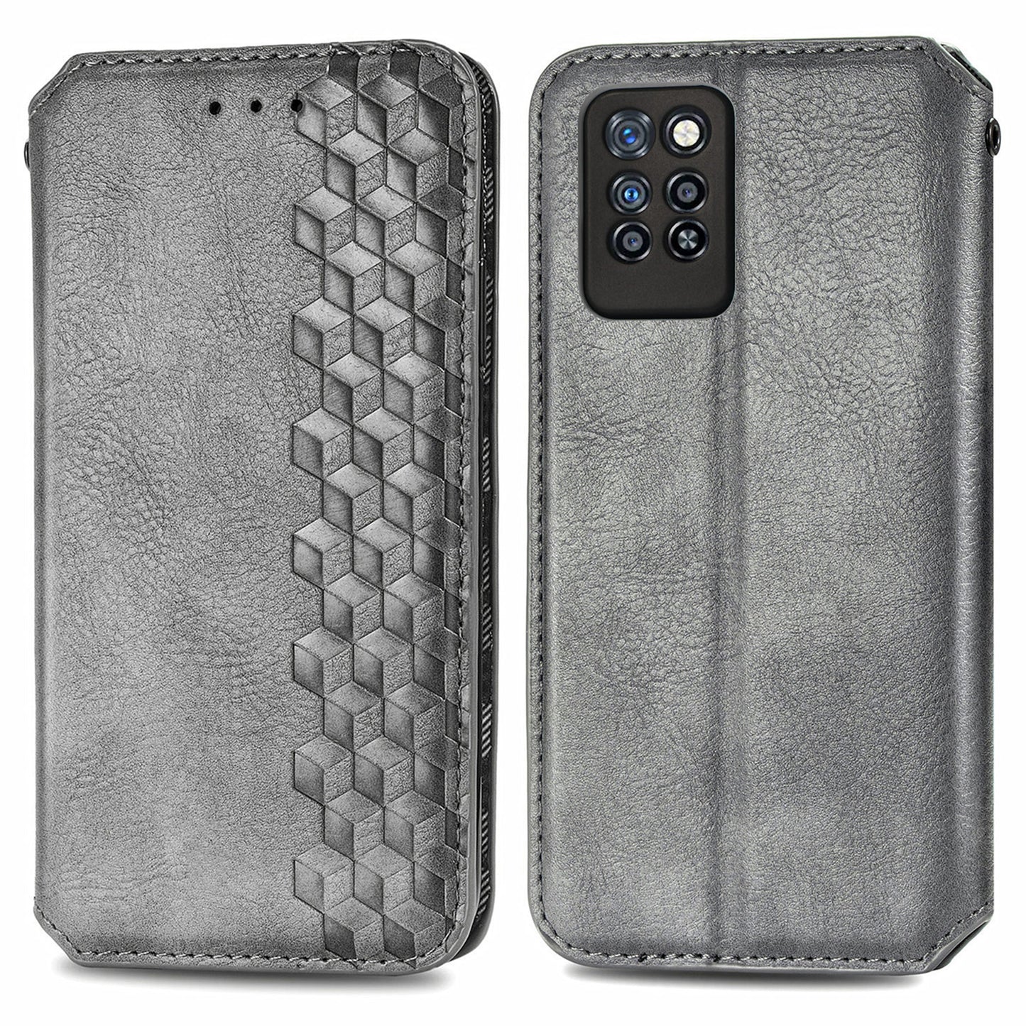 For Infinix Note 10 Pro Fall Proof PU Leather Rhombus Imprinted Stand Phone Case Magnetic Auto-absorbed Full Protection Wallet Cover