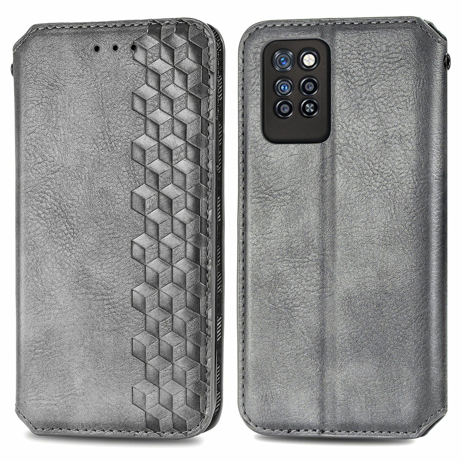 For Infinix Note 10 Pro Fall Proof PU Leather Rhombus Imprinted Stand Phone Case Magnetic Auto-absorbed Full Protection Wallet Cover