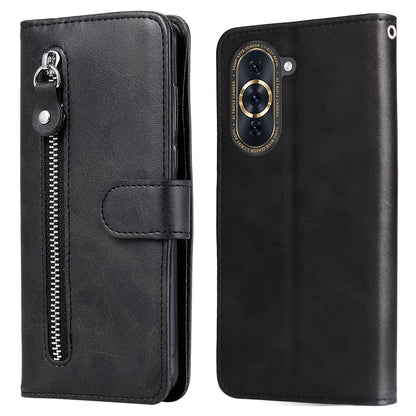 For Huawei nova 10 Pro 4G Calf Texture PU Leather Zipper Pocket Phone Case Magnetic Clasp Stand Wallet Cover