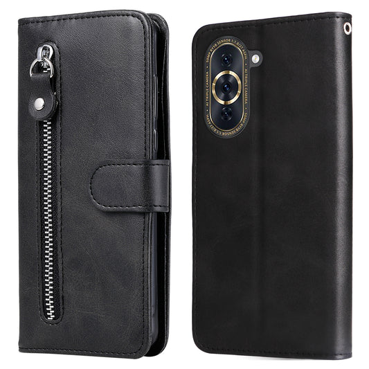 For Huawei nova 10 Pro 4G Calf Texture PU Leather Zipper Pocket Phone Case Magnetic Clasp Stand Wallet Cover