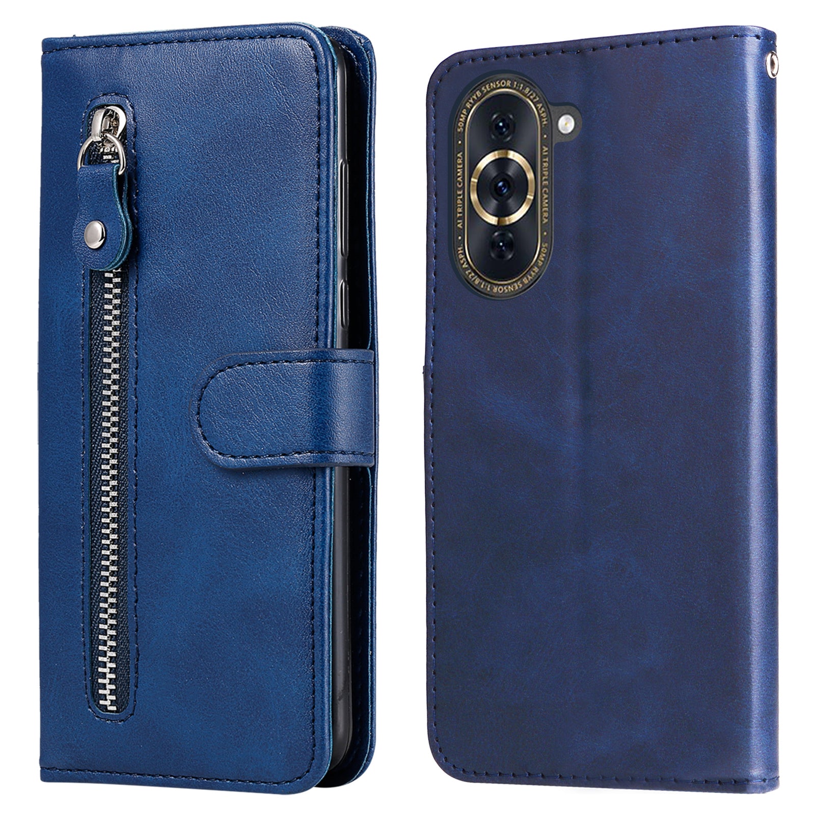 For Huawei nova 10 Pro 4G Calf Texture PU Leather Zipper Pocket Phone Case Magnetic Clasp Stand Wallet Cover
