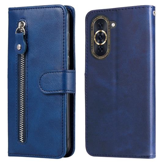For Huawei nova 10 Pro 4G Calf Texture PU Leather Zipper Pocket Phone Case Magnetic Clasp Stand Wallet Cover