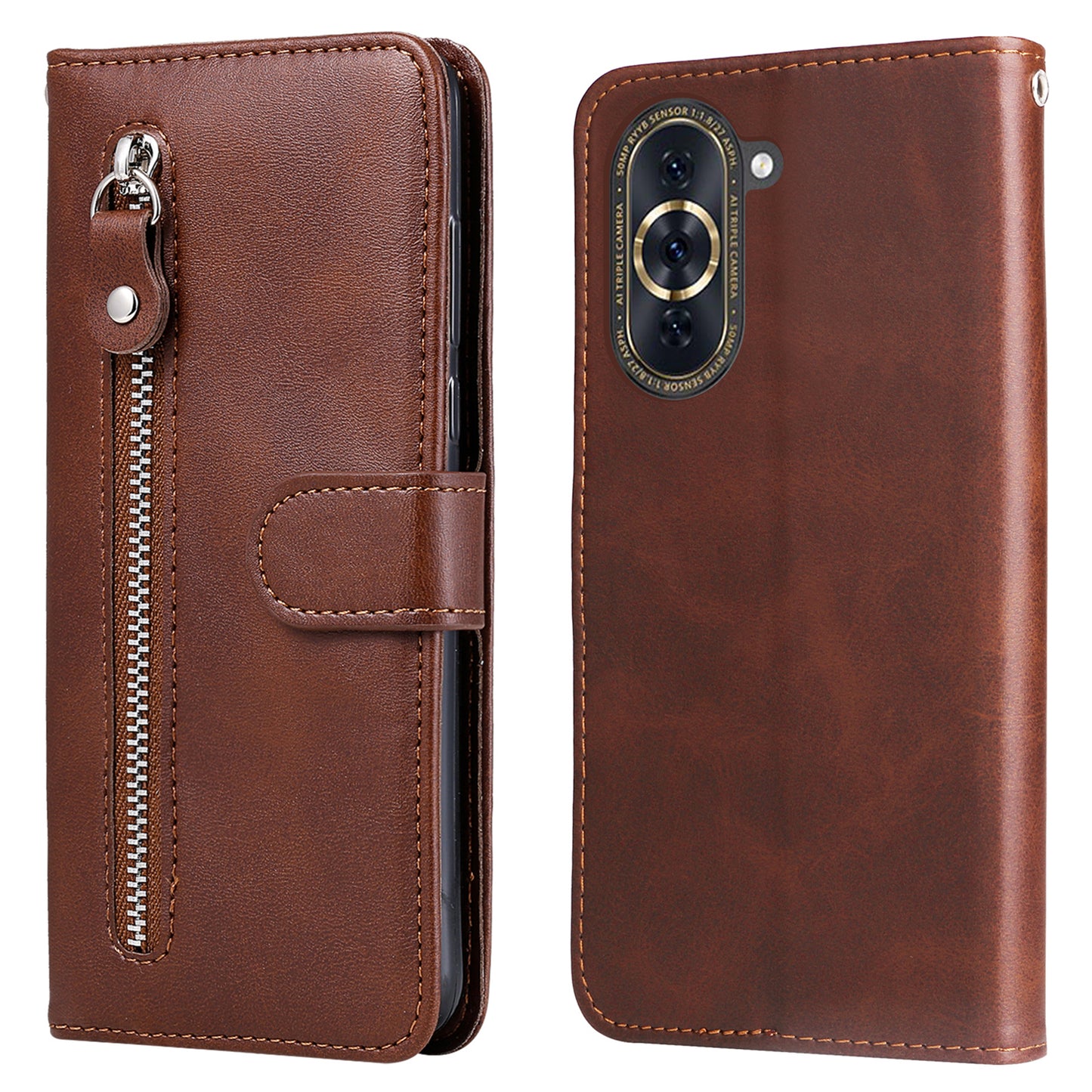 For Huawei nova 10 Pro 4G Calf Texture PU Leather Zipper Pocket Phone Case Magnetic Clasp Stand Wallet Cover