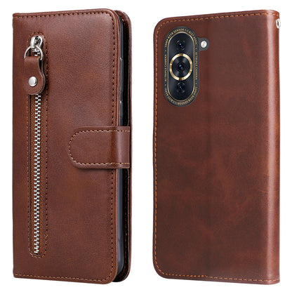 For Huawei nova 10 Pro 4G Calf Texture PU Leather Zipper Pocket Phone Case Magnetic Clasp Stand Wallet Cover