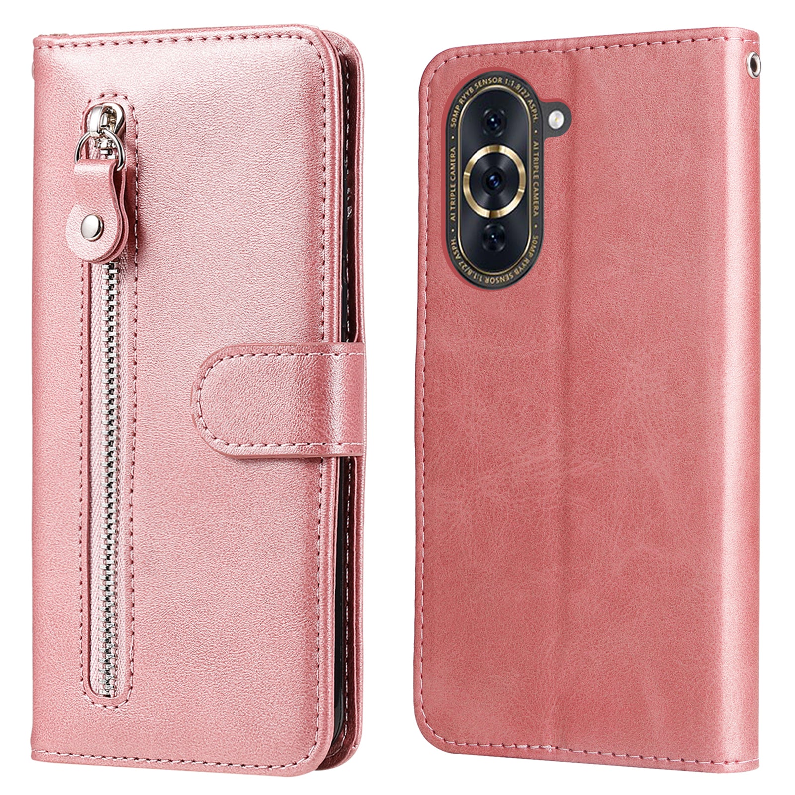 For Huawei nova 10 Pro 4G Calf Texture PU Leather Zipper Pocket Phone Case Magnetic Clasp Stand Wallet Cover