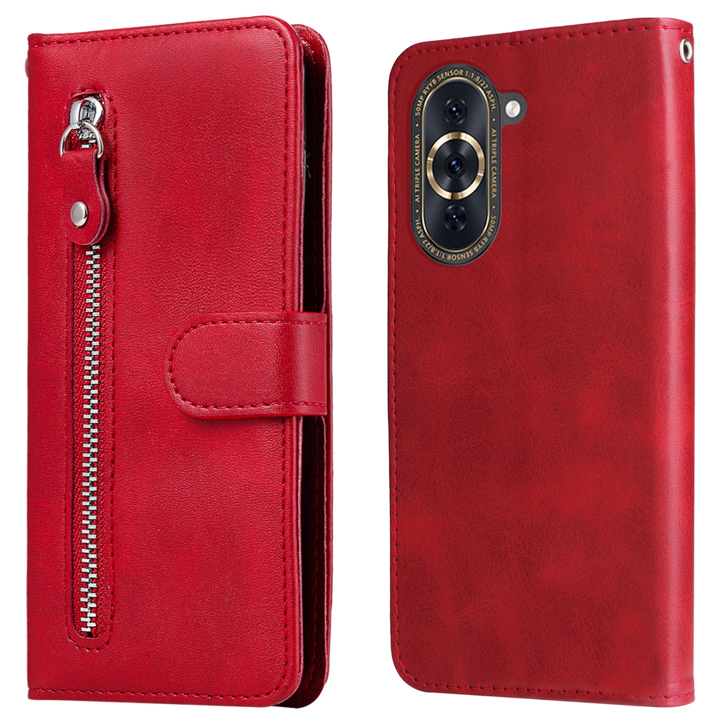 For Huawei nova 10 Pro 4G Calf Texture PU Leather Zipper Pocket Phone Case Magnetic Clasp Stand Wallet Cover