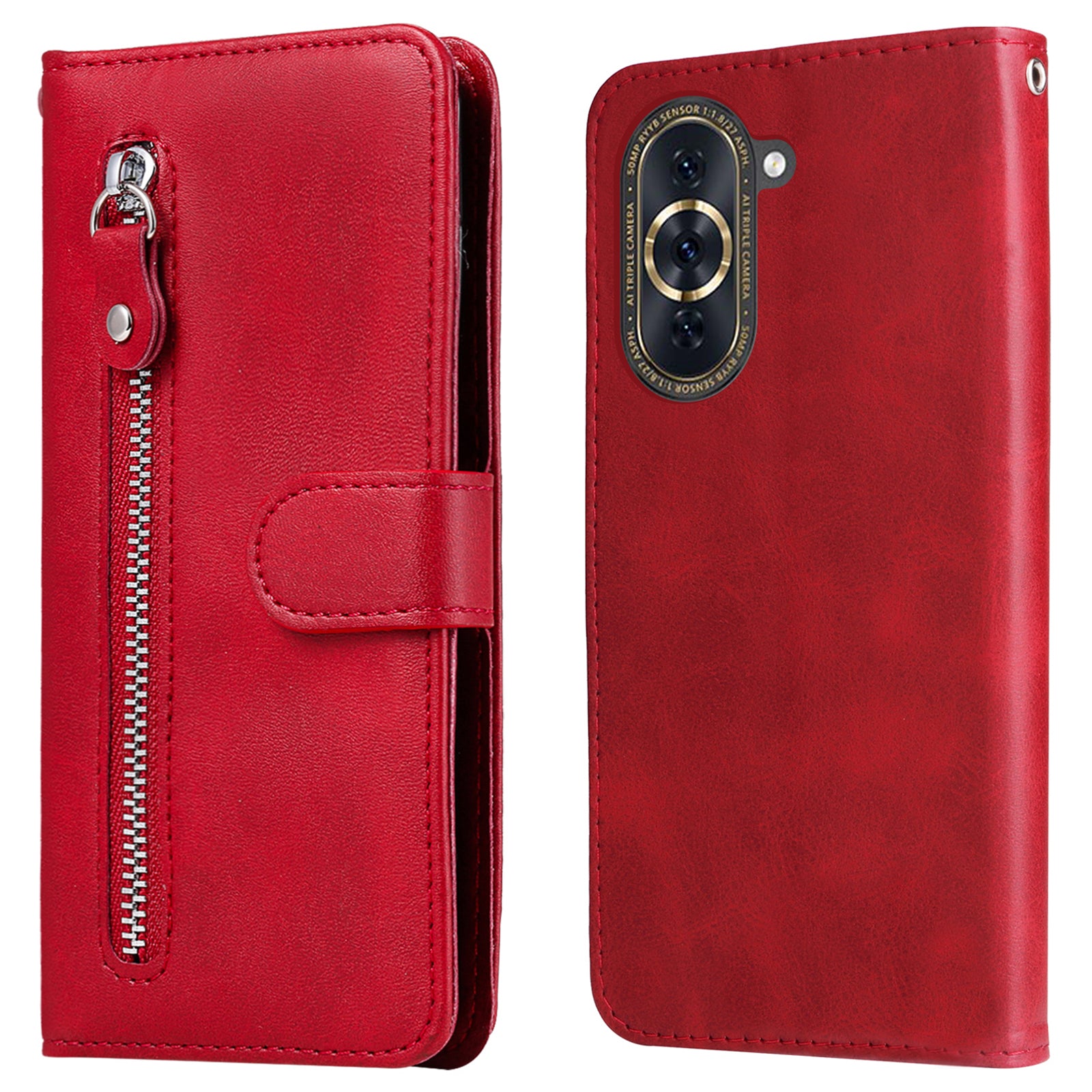 For Huawei nova 10 Pro 4G Calf Texture PU Leather Zipper Pocket Phone Case Magnetic Clasp Stand Wallet Cover
