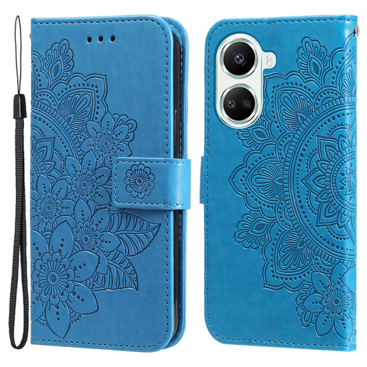 For Huawei nova 10 SE 4G Flower Imprinting PU Leather Stand Case Full Protection Phone Wallet Cover with Strap