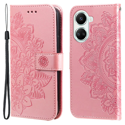For Huawei nova 10 SE 4G Flower Imprinting PU Leather Stand Case Full Protection Phone Wallet Cover with Strap