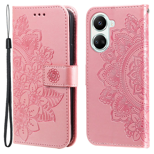 For Huawei nova 10 SE 4G Flower Imprinting PU Leather Stand Case Full Protection Phone Wallet Cover with Strap