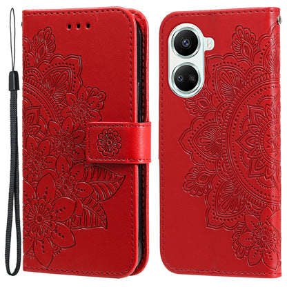 For Huawei nova 10 SE 4G Flower Imprinting PU Leather Stand Case Full Protection Phone Wallet Cover with Strap