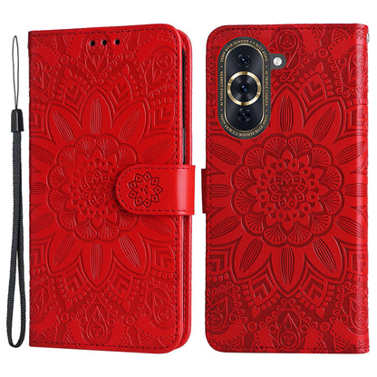 For Huawei nova 10 Pro 4G Sunflower Imprinted Phone Case Anti-scratch PU Leather Stand Wallet Cover with Wrist Strap