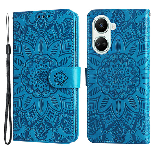 For Huawei nova 10 SE 4G Sunflower Imprinted Phone Case PU Leather Stand Wallet Magnetic Clasp Cover with Wrist Strap