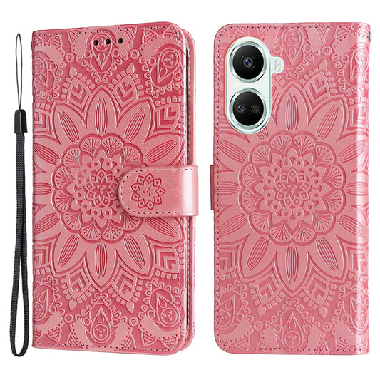 For Huawei nova 10 SE 4G Sunflower Imprinted Phone Case PU Leather Stand Wallet Magnetic Clasp Cover with Wrist Strap