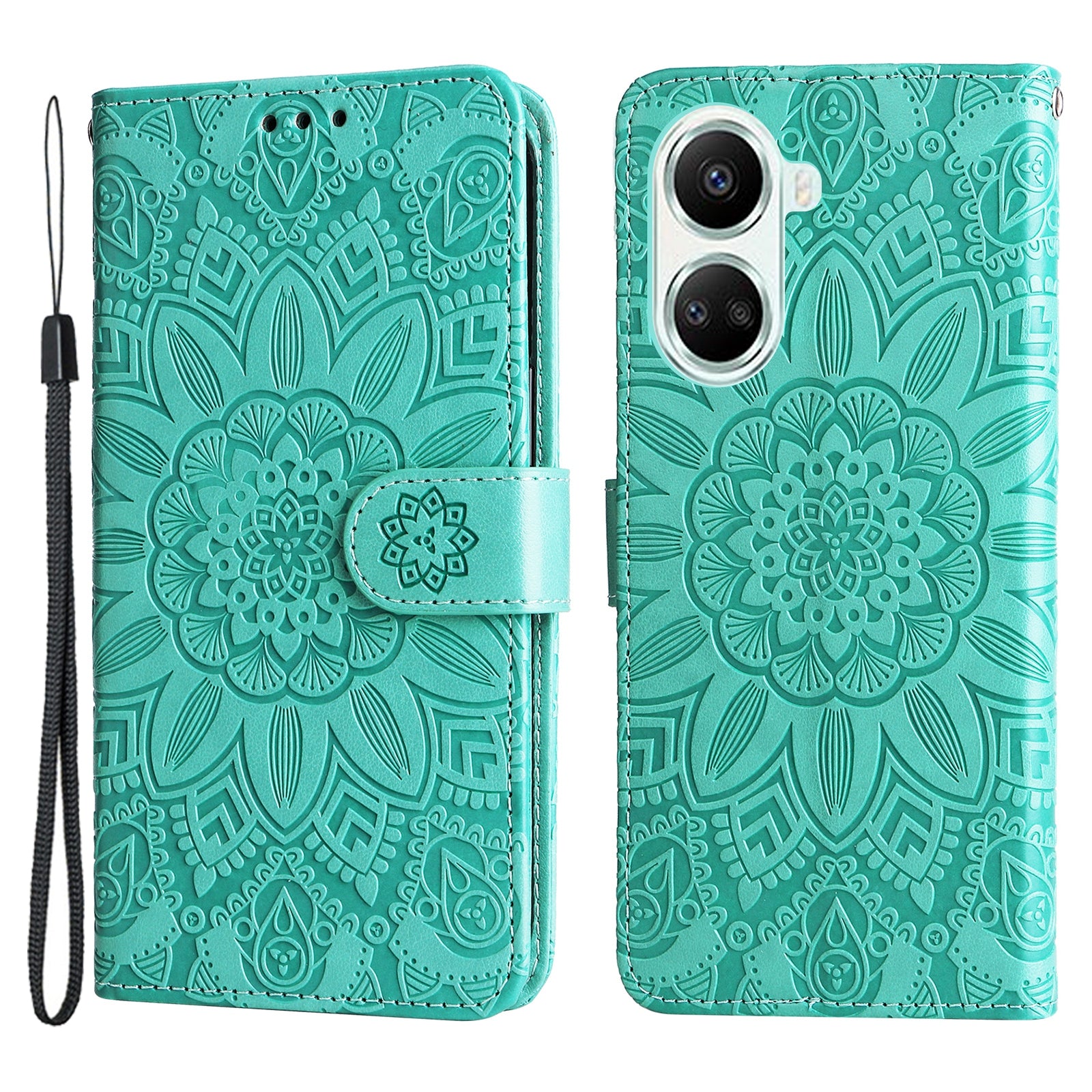 For Huawei nova 10 SE 4G Sunflower Imprinted Phone Case PU Leather Stand Wallet Magnetic Clasp Cover with Wrist Strap