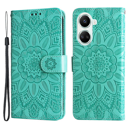 For Huawei nova 10 SE 4G Sunflower Imprinted Phone Case PU Leather Stand Wallet Magnetic Clasp Cover with Wrist Strap