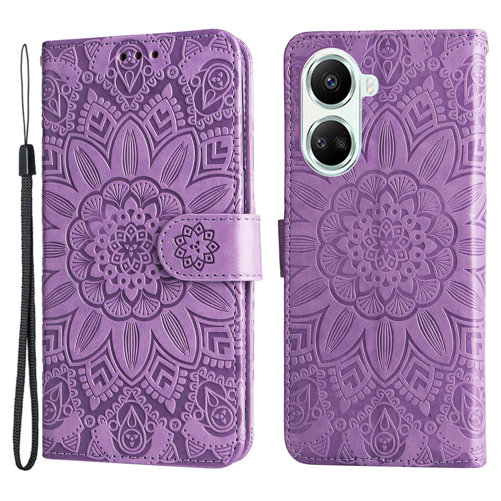 For Huawei nova 10 SE 4G Sunflower Imprinted Phone Case PU Leather Stand Wallet Magnetic Clasp Cover with Wrist Strap
