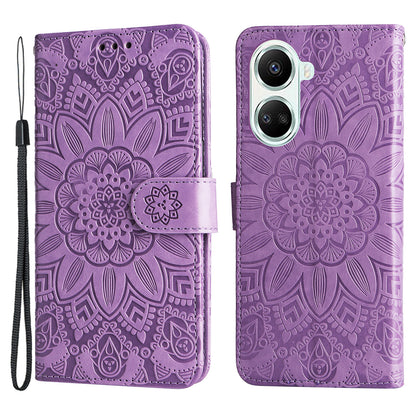 For Huawei nova 10 SE 4G Sunflower Imprinted Phone Case PU Leather Stand Wallet Magnetic Clasp Cover with Wrist Strap