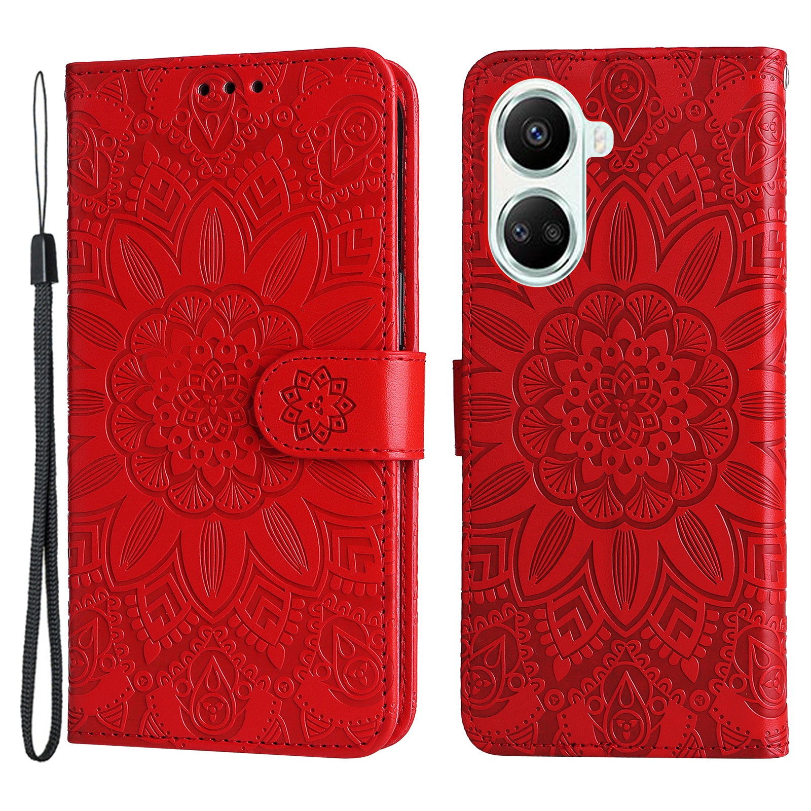 For Huawei nova 10 SE 4G Sunflower Imprinted Phone Case PU Leather Stand Wallet Magnetic Clasp Cover with Wrist Strap