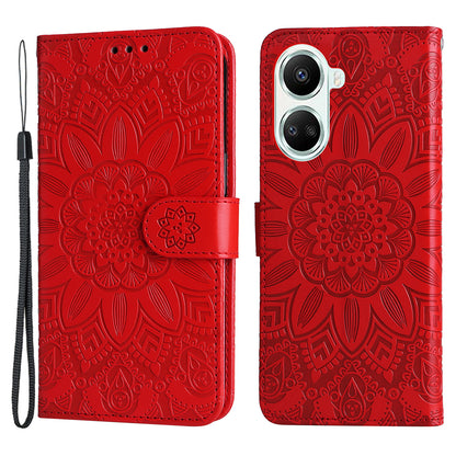 For Huawei nova 10 SE 4G Sunflower Imprinted Phone Case PU Leather Stand Wallet Magnetic Clasp Cover with Wrist Strap