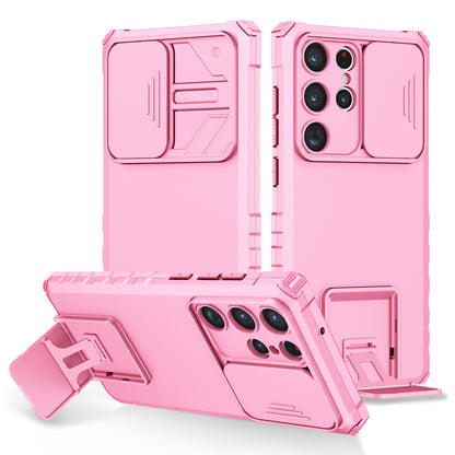 For Samsung Galaxy S23 Ultra Slide Camera Protection Kickstand Phone Case PC + TPU Protective Cover