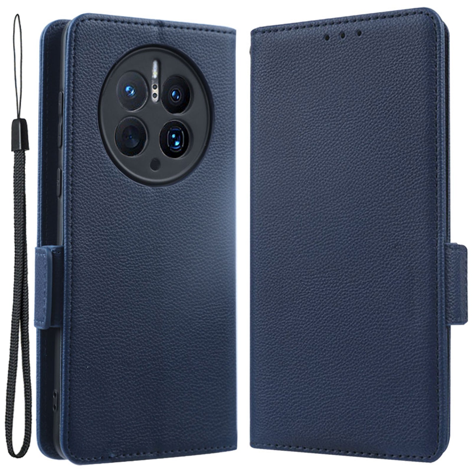 For Huawei Mate 50 Pro 4G Magnetic Phone Cover Litchi Texture Wallet Foldable Stand PU Leather Flip Phone Case with Strap