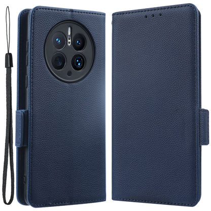 For Huawei Mate 50 Pro 4G Magnetic Phone Cover Litchi Texture Wallet Foldable Stand PU Leather Flip Phone Case with Strap