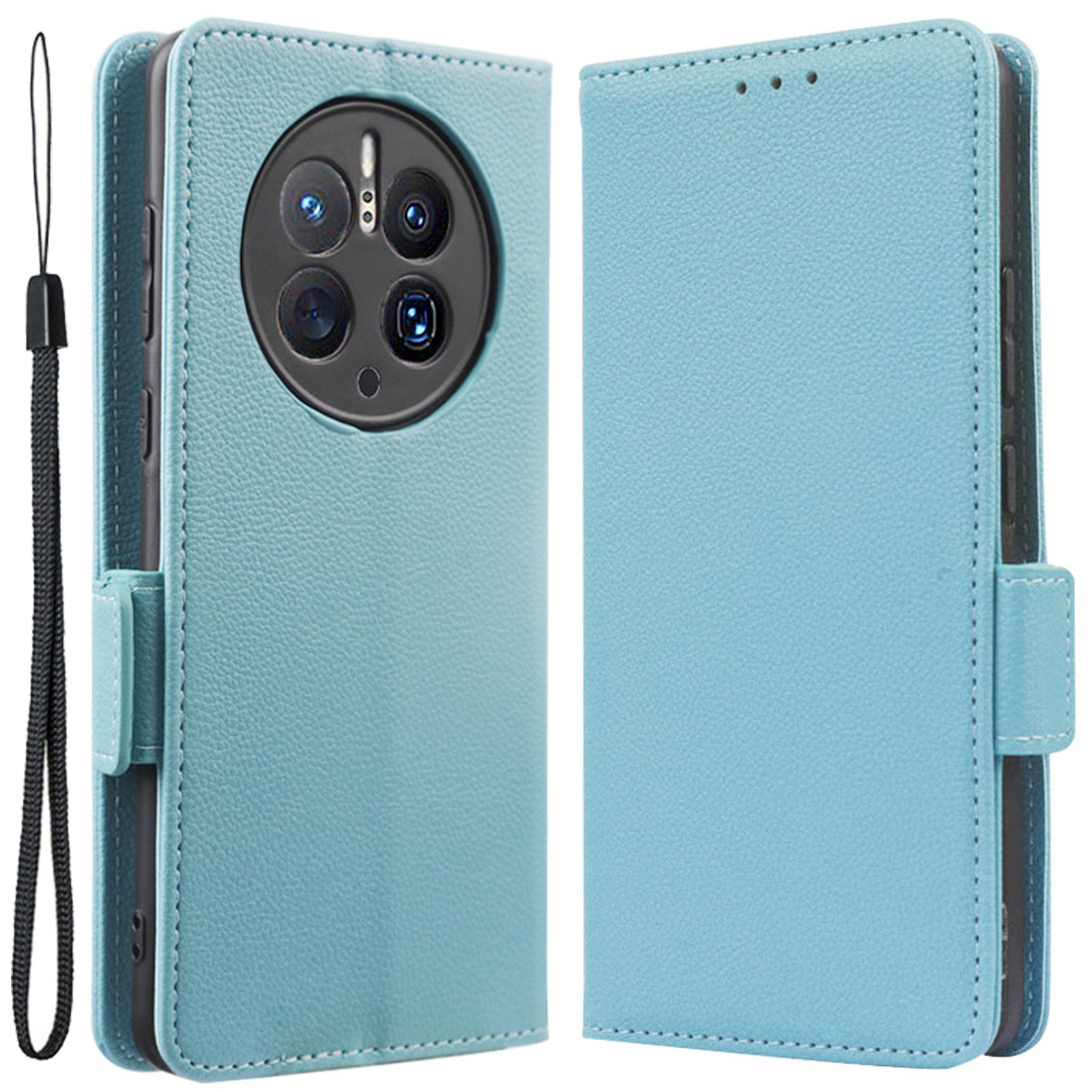 For Huawei Mate 50 Pro 4G Magnetic Phone Cover Litchi Texture Wallet Foldable Stand PU Leather Flip Phone Case with Strap