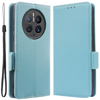 For Huawei Mate 50 Pro 4G Magnetic Phone Cover Litchi Texture Wallet Foldable Stand PU Leather Flip Phone Case with Strap