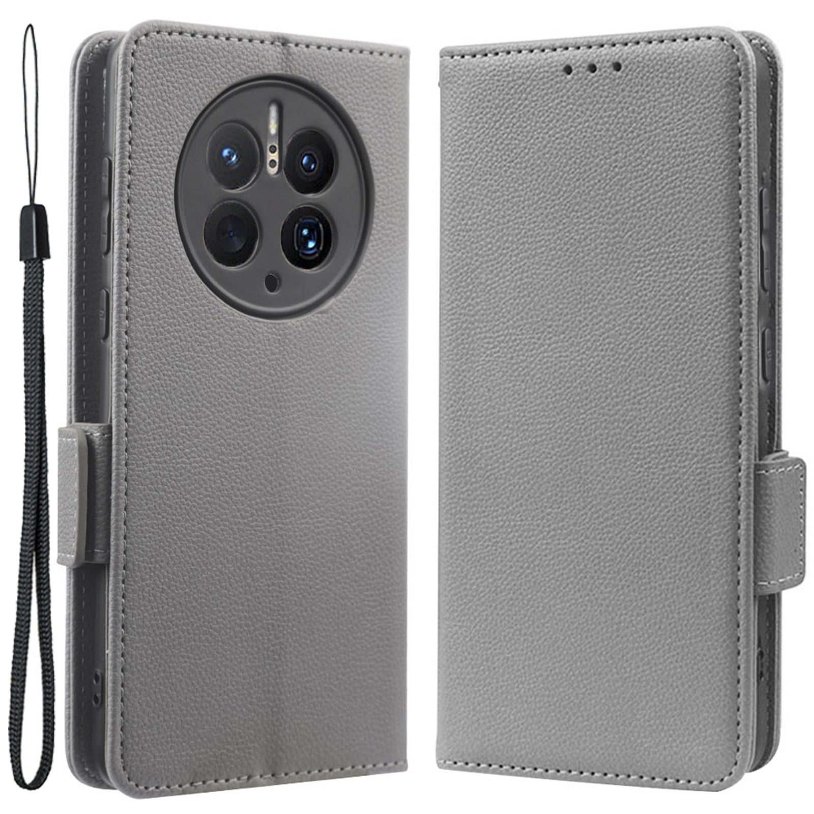 For Huawei Mate 50 Pro 4G Magnetic Phone Cover Litchi Texture Wallet Foldable Stand PU Leather Flip Phone Case with Strap