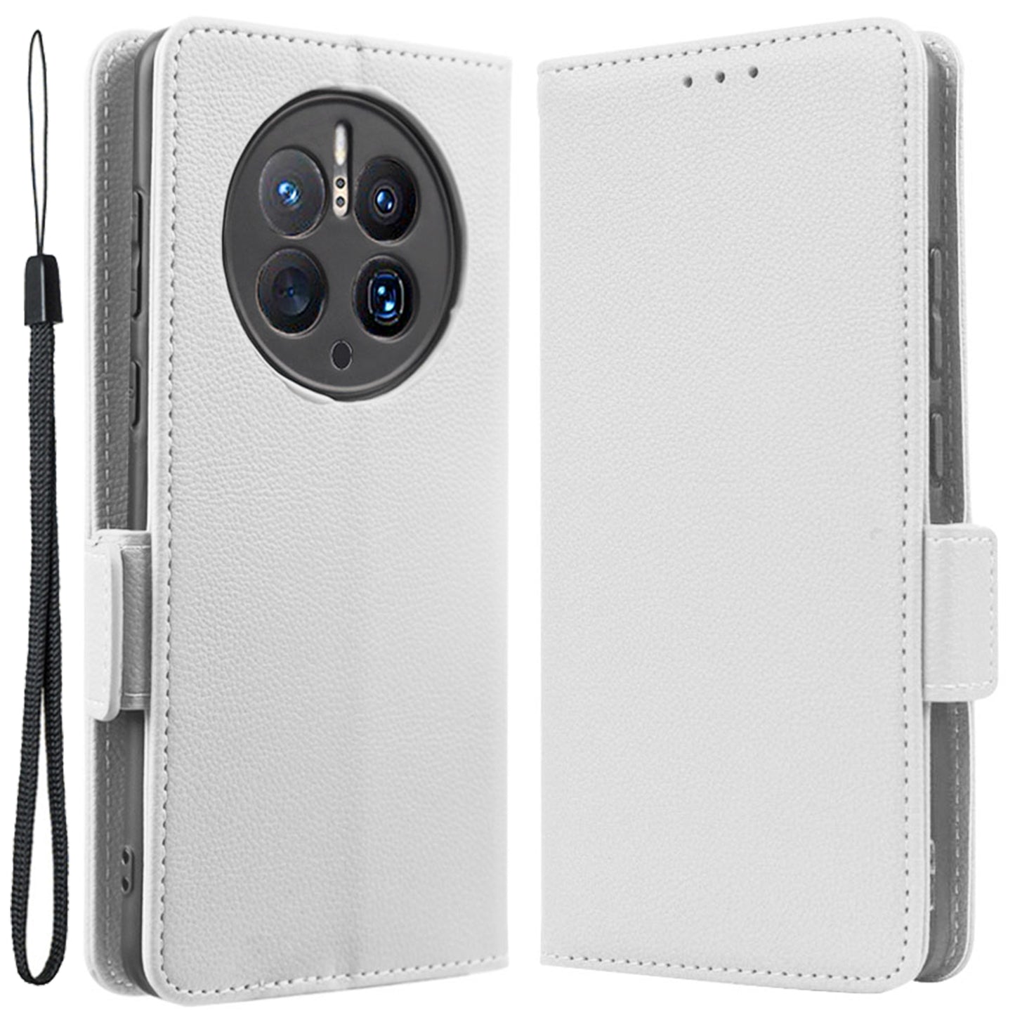For Huawei Mate 50 Pro 4G Magnetic Phone Cover Litchi Texture Wallet Foldable Stand PU Leather Flip Phone Case with Strap