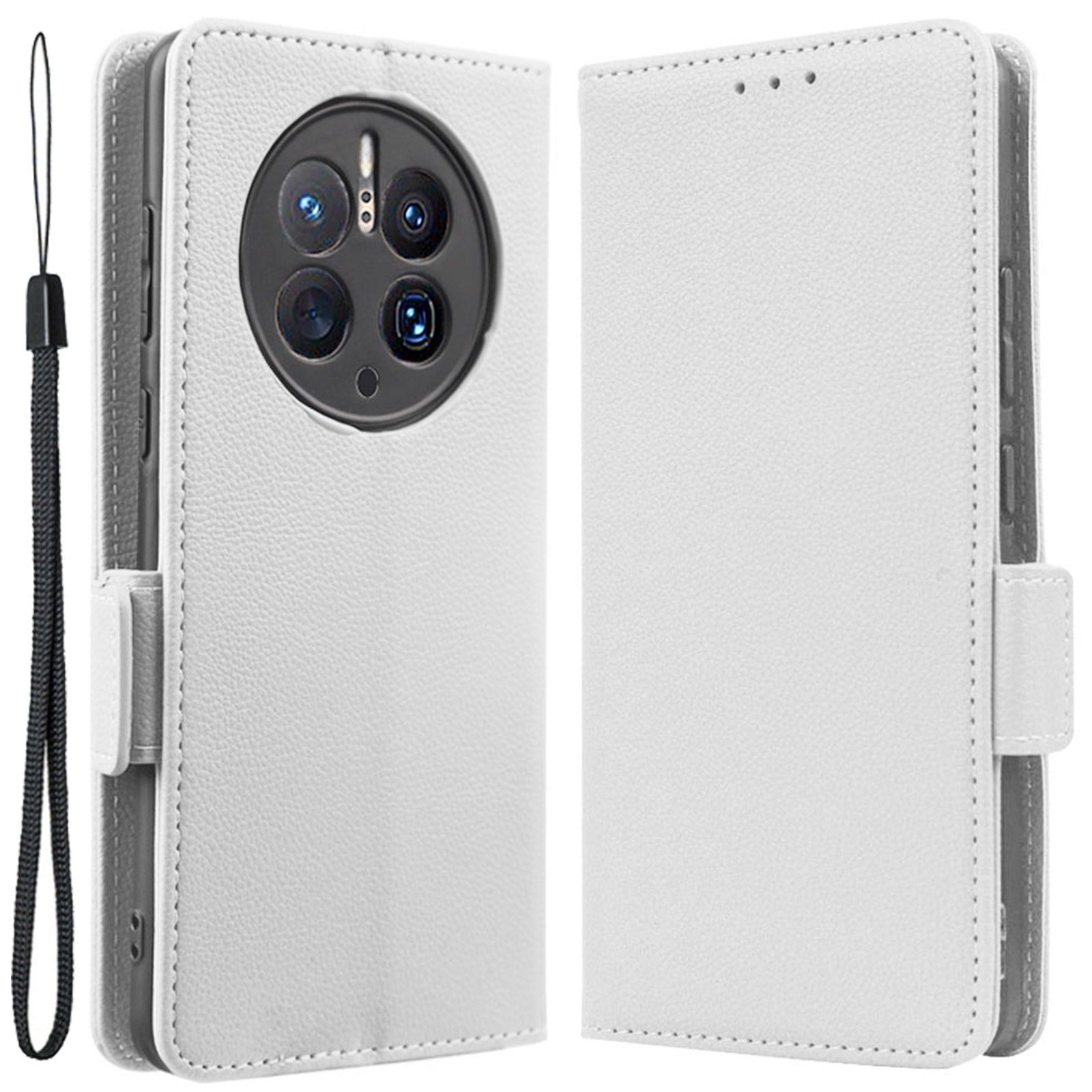 For Huawei Mate 50 Pro 4G Magnetic Phone Cover Litchi Texture Wallet Foldable Stand PU Leather Flip Phone Case with Strap