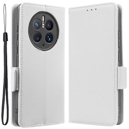 For Huawei Mate 50 Pro 4G Magnetic Phone Cover Litchi Texture Wallet Foldable Stand PU Leather Flip Phone Case with Strap