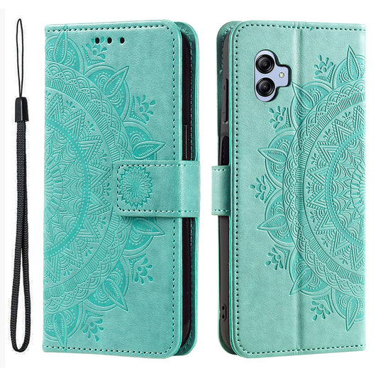 For Samsung Galaxy A04e 4G Imprinted Mandala Flower Wallet Case PU Leather Magnetic Flip Stand Phone Cover with Strap