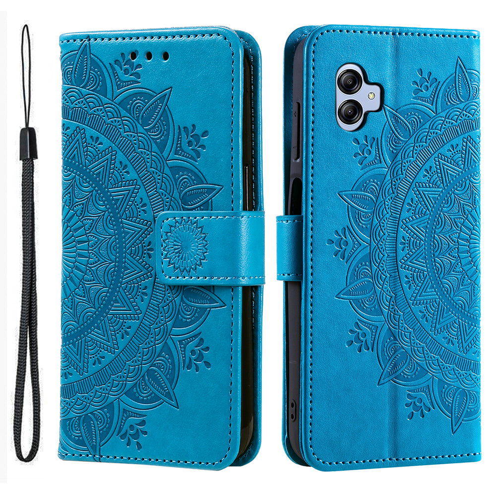 For Samsung Galaxy A04e 4G Imprinted Mandala Flower Wallet Case PU Leather Magnetic Flip Stand Phone Cover with Strap
