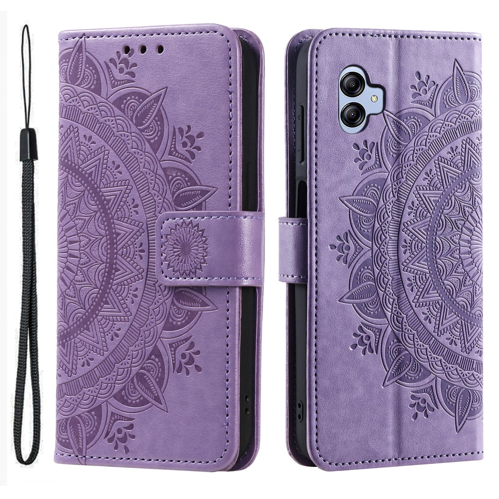 For Samsung Galaxy A04e 4G Imprinted Mandala Flower Wallet Case PU Leather Magnetic Flip Stand Phone Cover with Strap