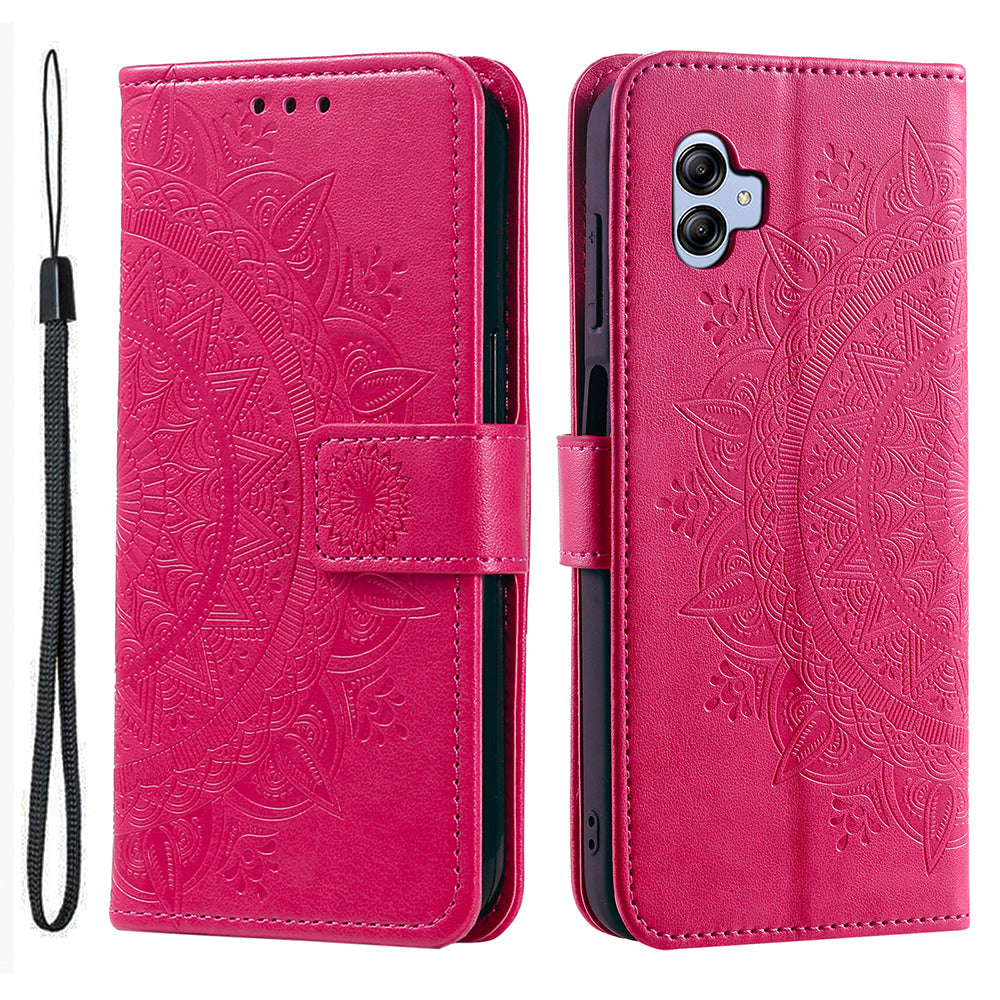 For Samsung Galaxy A04e 4G Imprinted Mandala Flower Wallet Case PU Leather Magnetic Flip Stand Phone Cover with Strap