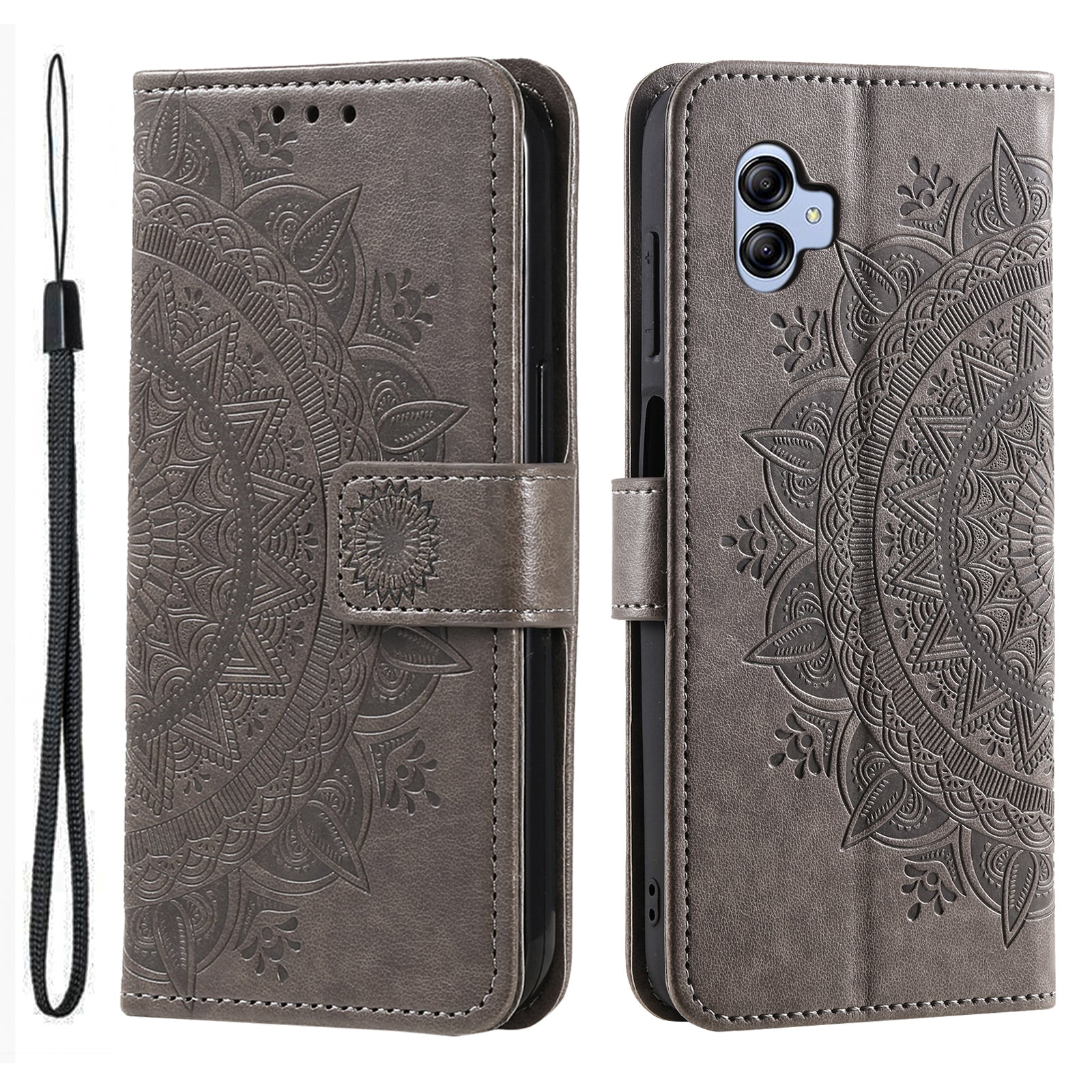 For Samsung Galaxy A04e 4G Imprinted Mandala Flower Wallet Case PU Leather Magnetic Flip Stand Phone Cover with Strap